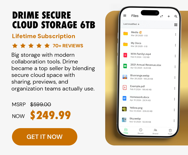 Drime Secure Cloud Storage: Lifetime Subscription (Advanced Plan/6TB)