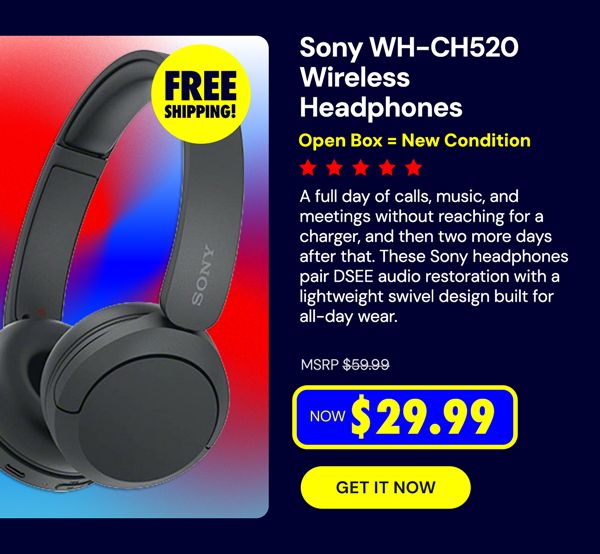 Sony WH-CH520 Wireless Headphones (Open Box)