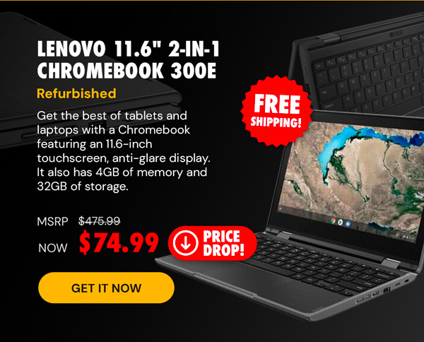 Lenovo 11.6" 2-in-1 Chromebook 300e 2nd Gen (2018) 4GB RAM 32GB SSD (Refurbished)