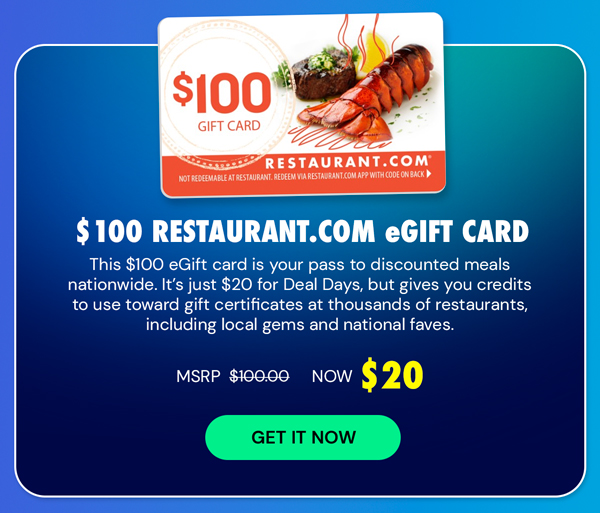 $100 Restaurant.com eGift Card