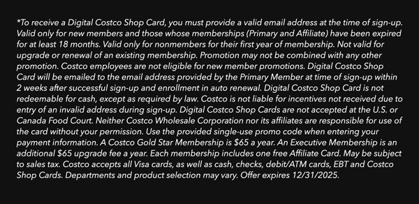 Digital Costco Shop Card Disclaimer | Terms and Conditions Apply - See Website for Details