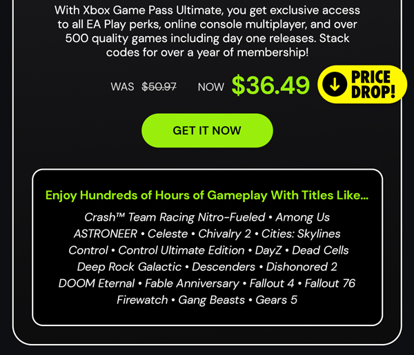 Xbox Game Pass Ultimate: 3-Month Membership - Stackable & Global - (Xbox Series X/S, Xbox One, Windows - Digital Code) - Final Sale