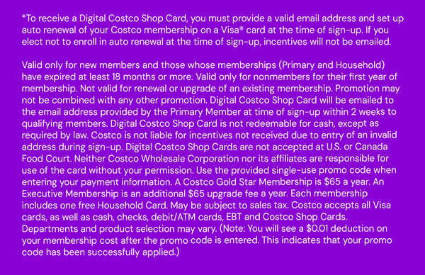 Digital Costco Shop Card Disclaimer | Terms & Conditions Apply - See Website for Details