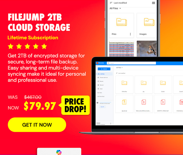 FileJump 2TB Cloud Storage: Lifetime Subscription
