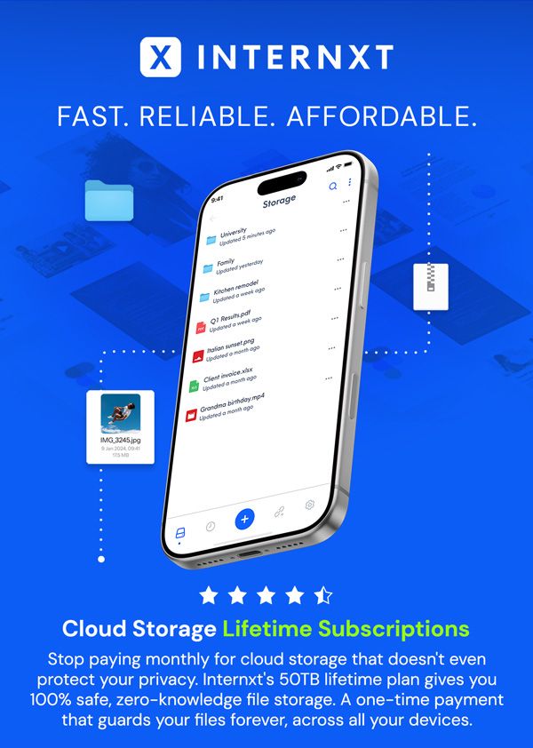 Internxt Cloud Storage Lifetime Subscription: 2TB to 100TB Plans
