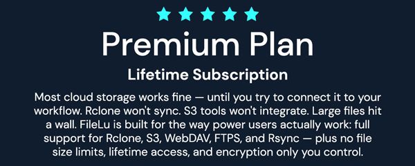 FileLu Cloud Storage Premium Plan: Lifetime Subscription (1TB-8TB)