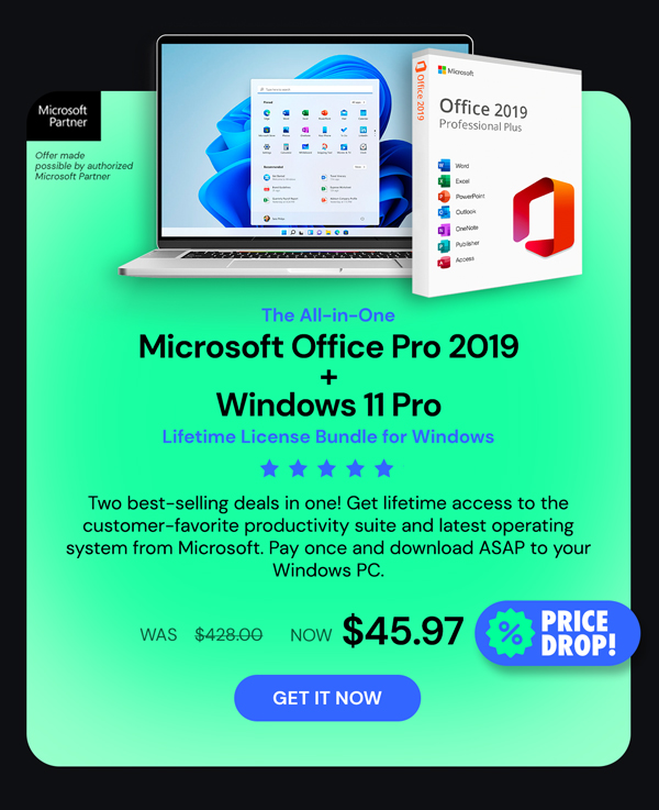 The All-in-One Microsoft Office Pro 2019 for Windows: Lifetime License + Windows 11 Pro Bundle