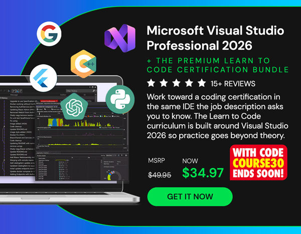 Microsoft Visual Studio Professional 2026 + The Premium Learn to Code Certification Bundle