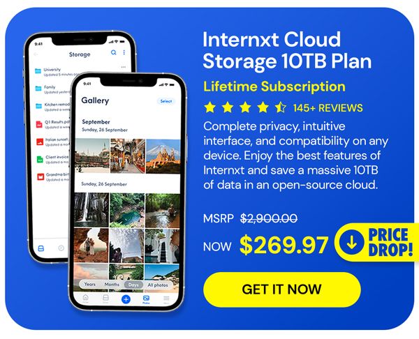 Internxt Cloud Storage Lifetime Subscription: 10TB Plan