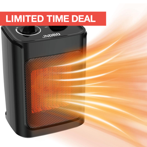 JNDRO Portable Electric Space Heater - 1500W/750W Quiet Ceramic mini Heater Fan with Thermostat, Heat Up 200 Square Feet for Room Office Desk Indoor Use