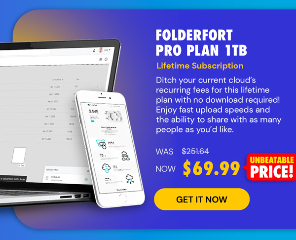 FolderFort 1TB Storage Pro Plan: Lifetime Subscription