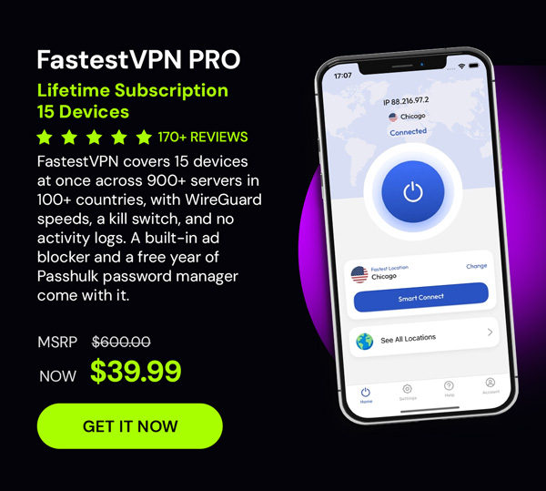 FastestVPN PRO: Lifetime Subscription (15 Devices)