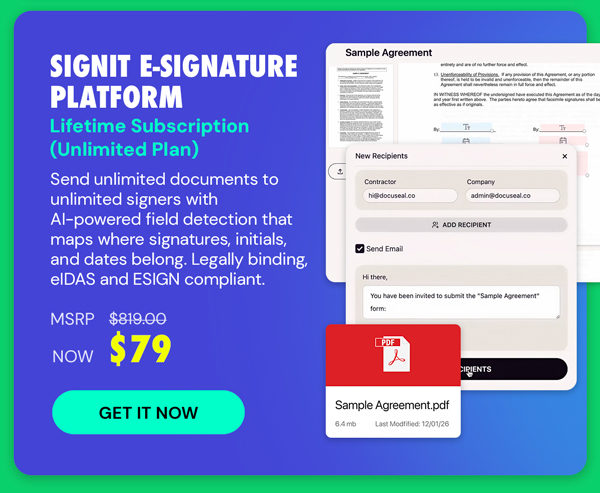 SignIt E-Signature Platform Unlimited Plan: Lifetime Subscription