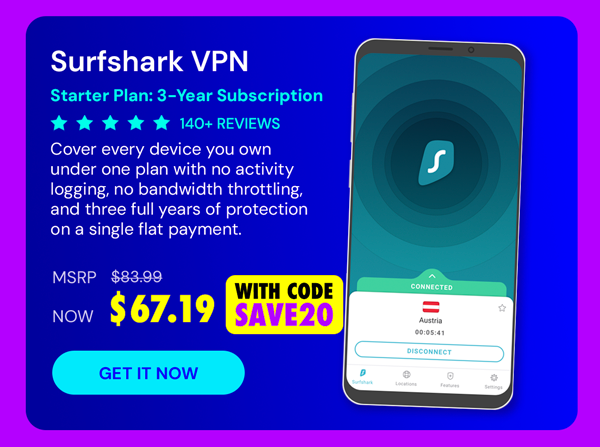Surfshark VPN Starter Plan: 3-Yr Subscription