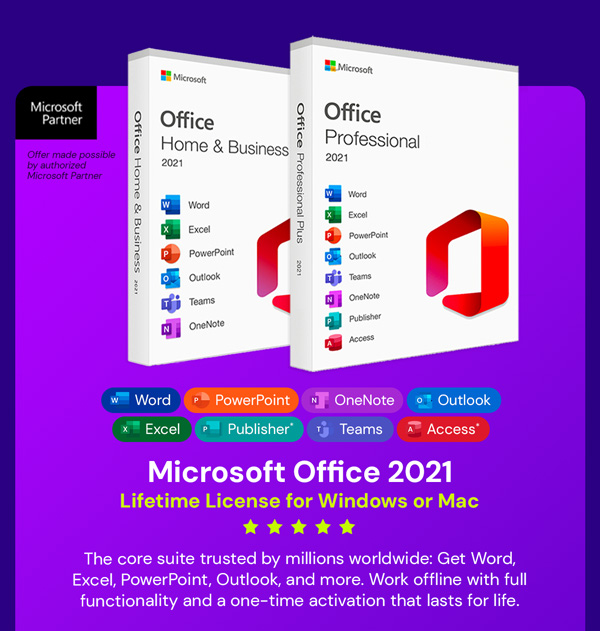 Microsoft Office 2021 for Windows or Mac: Lifetime License
