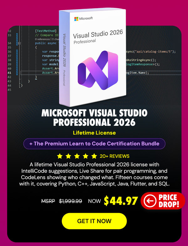 Microsoft Visual Studio Professional 2026 + The Premium Learn to Code Certification Bundle