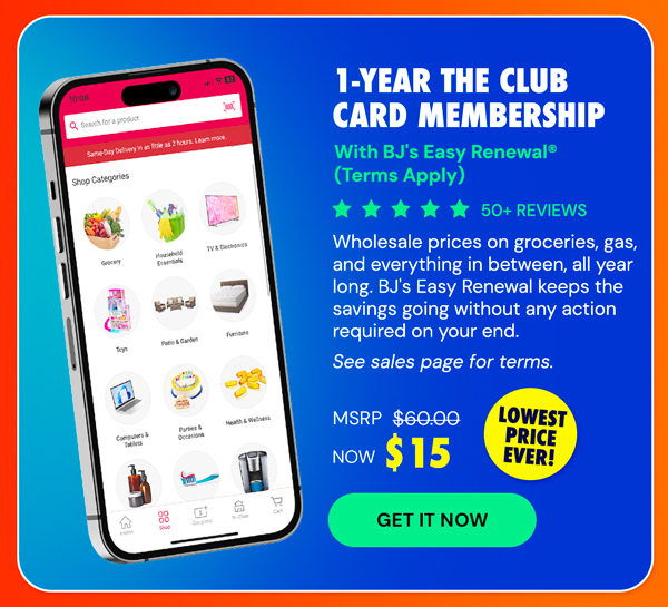 1-Year The Club Card Membership with BJ's Easy Renewal® (Terms Apply)