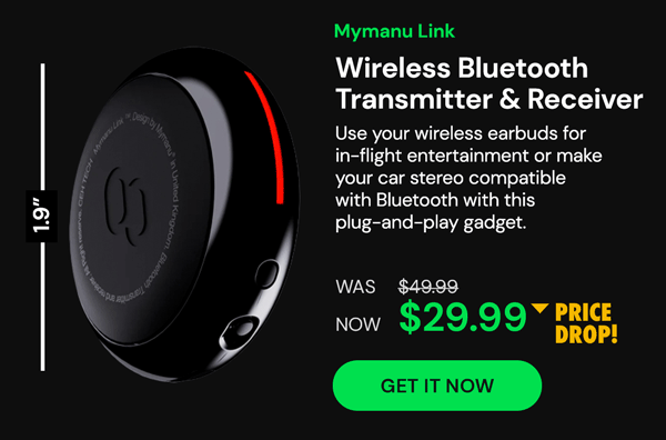 Mymanu Link - Wireless Bluetooth Transmitter & Receiver for Planes, Gyms, Vehicles, Gaming and more!