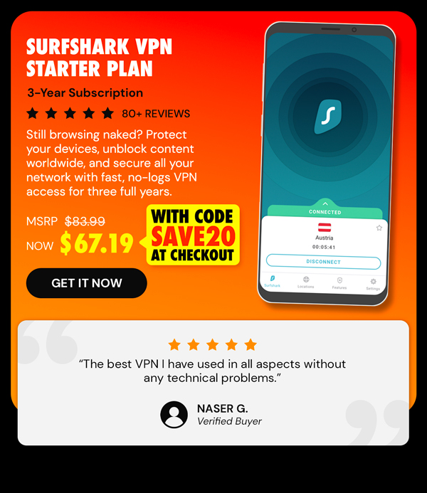 Surfshark VPN Starter Plan: 3-Yr Subscription