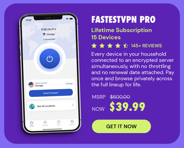 FastestVPN PRO: Lifetime Subscription (15 Devices)