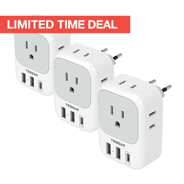 European Travel Plug Adapter (3-Pack, USB-C)