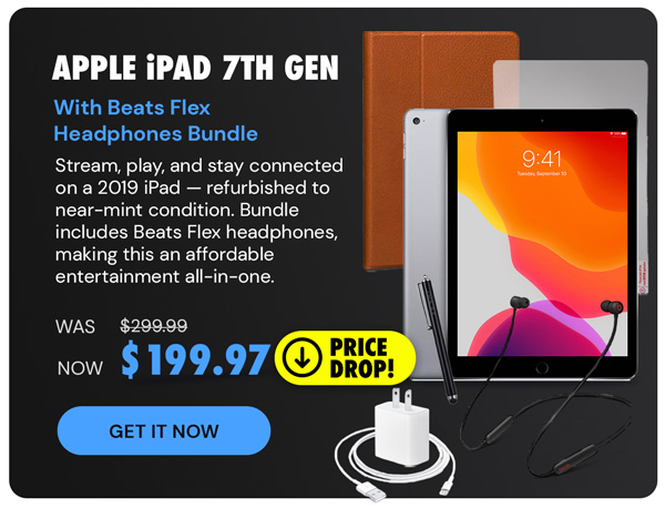 Apple iPad 7th Gen (2019) WiFi Only Bundle with Beats Flex Headphones (Refurbished)