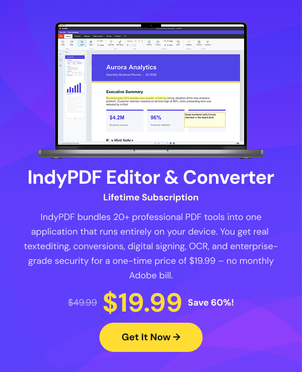 IndyPDF Editor & Converter: Lifetime Subscription