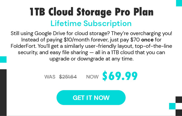 FolderFort 1TB Cloud Storage Pro Plan: Lifetime Subscription