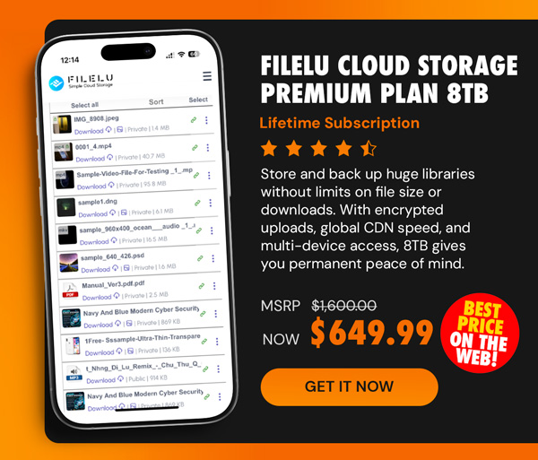 FileLu Cloud Storage Premium Plan: Lifetime Subscription (8TB)