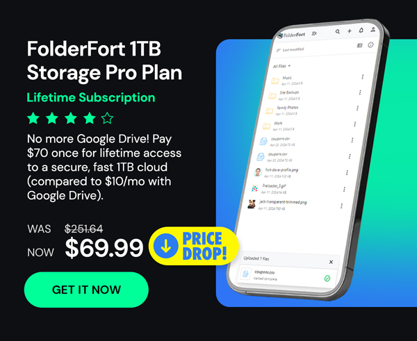 FolderFort 1TB Storage Pro Plan: Lifetime Subscription