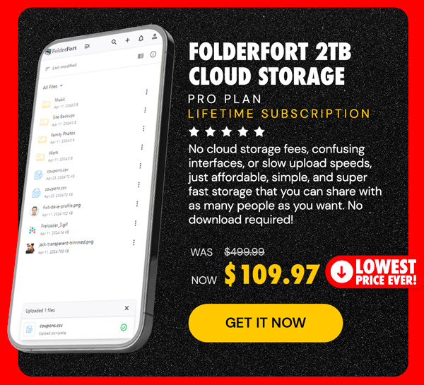 FolderFort 2TB Cloud Storage Pro Plan: Lifetime Subscription