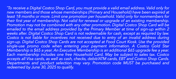 Digital Costco Shop Card Disclaimer | Terms & Conditions Apply - See Website for Details