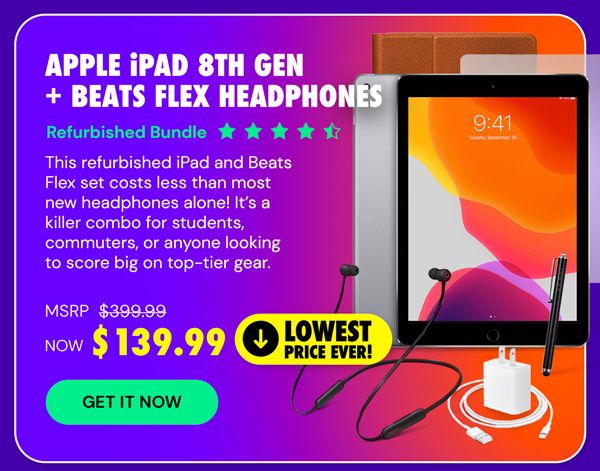 Apple iPad 8th Gen (2020) 32GB WiFi Space Gray (Refurbished) with Beats Flex Headphones Bundle