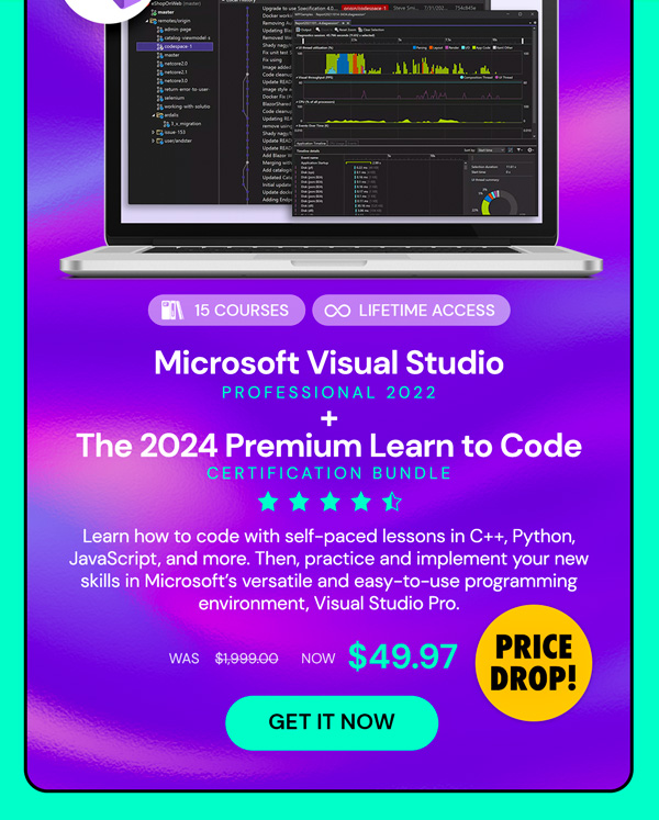 Microsoft Visual Studio Professional 2022 + The 2024 Premium Learn to Code Certification Bundle