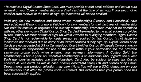 Digital Costco Shop Card Disclaimer | Terms & Conditions Apply - See Website For Details