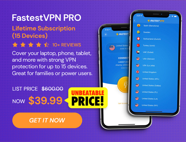 FastestVPN PRO: Lifetime Subscription (15 Devices)