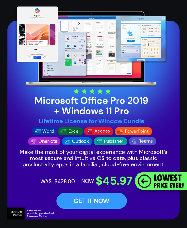 The All-in-One Microsoft Office Pro 2019 for Windows: Lifetime License + Windows 11 Pro Bundle