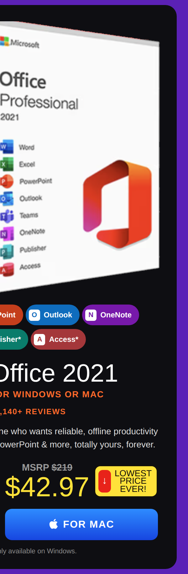 Microsoft Office Home & Business for Mac 2021: Lifetime License