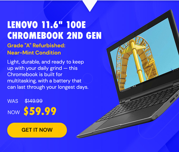 Lenovo 11.6" 100e Chromebook 2nd Gen (2019) 1.1GHz Celeron 4020 4GB RAM 16GB eMMC (Refurbished)