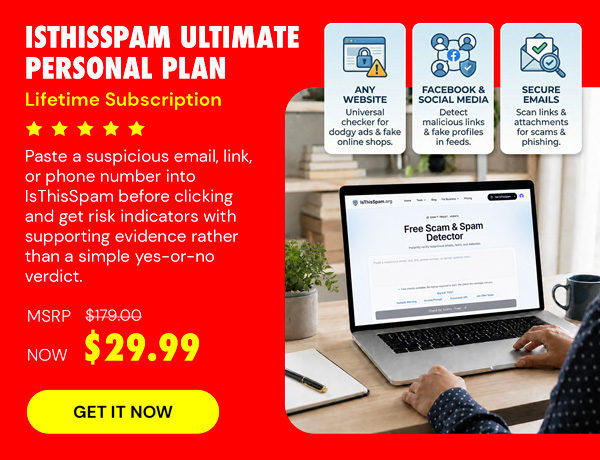IsThisSpam Ultimate Personal Plan: Lifetime Subscription