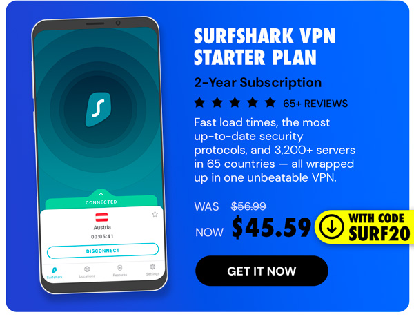 SurfShark VPN Starter Plan: 2-Yr Subscription