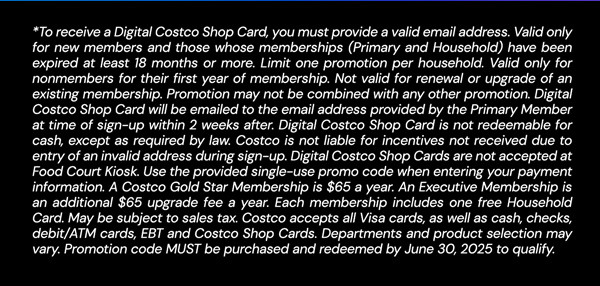 Digital Costco Shop Card Disclaimer | Terms & Conditions Apply - See Website For Details