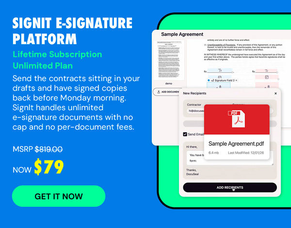 SignIt E-Signature Platform Unlimited Plan: Lifetime Subscription
