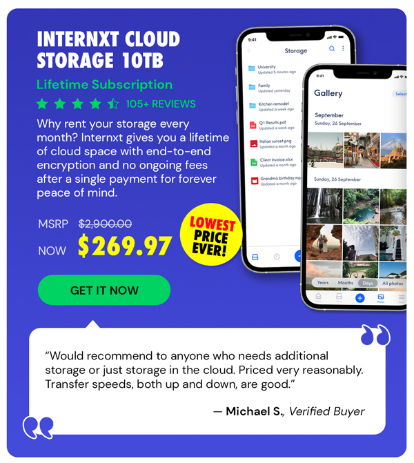 Internxt Cloud Storage Lifetime Subscription: 10TB Plan