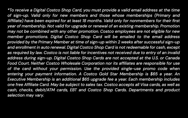 Digital Costco Shop Card Disclaimer | Terms & Conditions Apply - See Website for Details