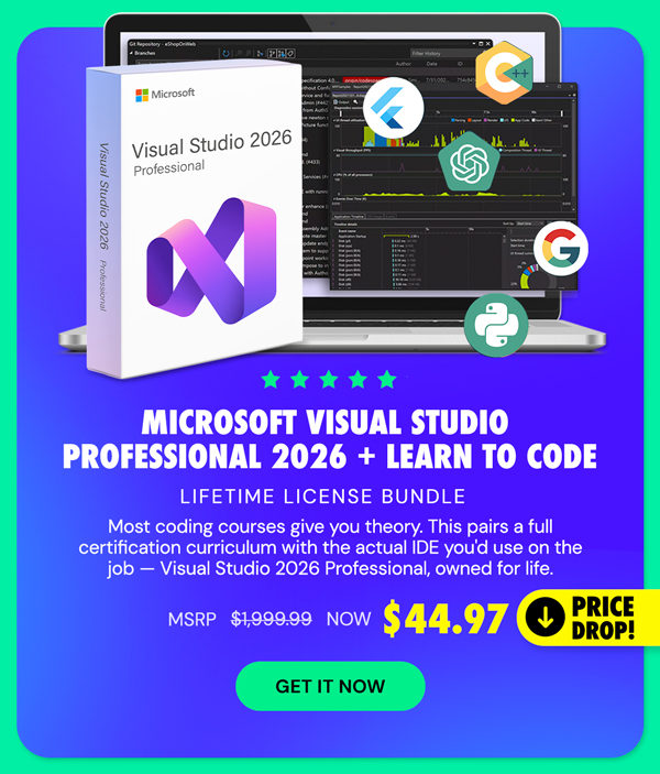 Microsoft Visual Studio Professional 2026 + The Premium Learn to Code Certification Bundle