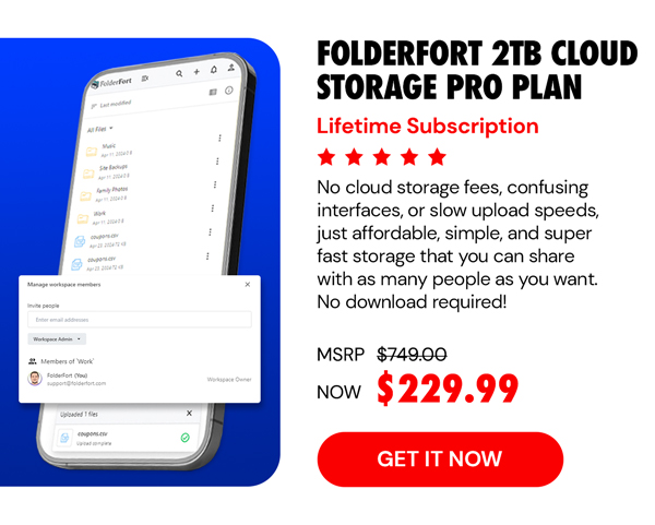 FolderFort 2TB Cloud Storage Pro Plan: Lifetime Subscription