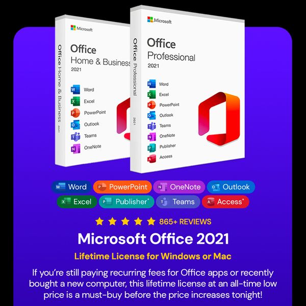 Microsoft Office 2021 for Windows or Mac: Lifetime License