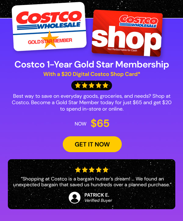 Costco 1-Year Gold Star Membership + $20 Digital Costco Shop Card