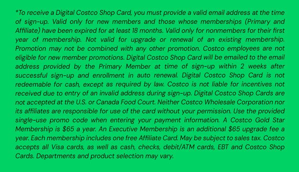 Digital Costco Shop Card Disclaimer | Terms & Conditions Apply - See Website for Details